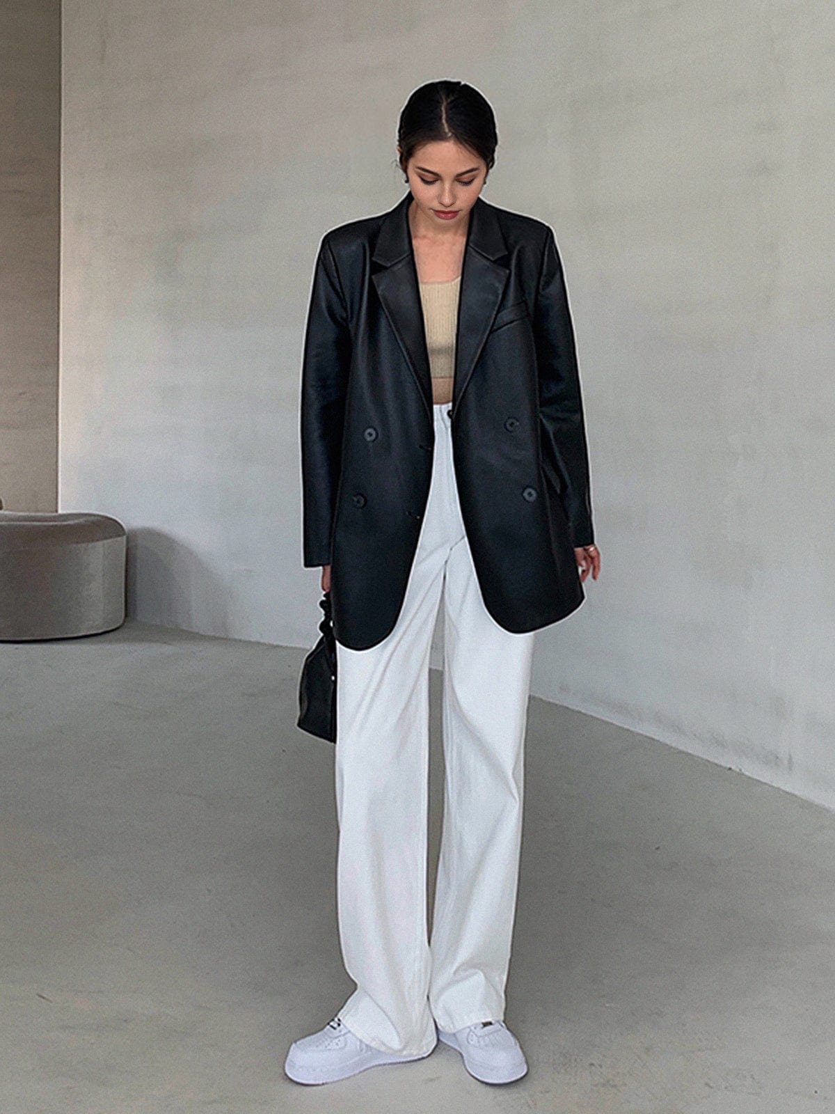 Blazer femme effet cuir coupe ample col revers urbain - Tessa