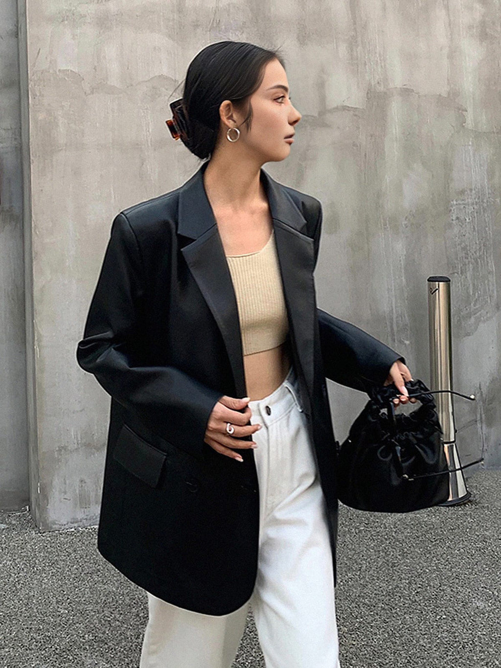 Blazer femme effet cuir coupe ample col revers urbain - Tessa
