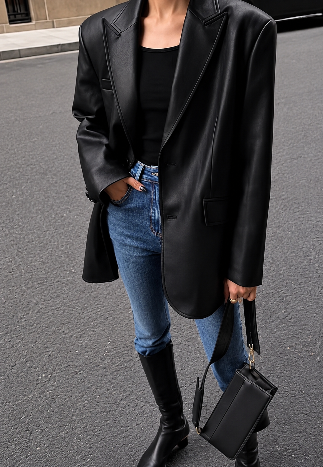 Blazer femme effet cuir coupe ample col revers urbain - Tessa