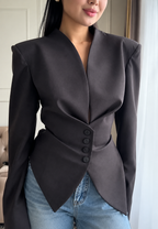Blazer femme cintré asymétrique épaulettes boutons bureau - Marlies