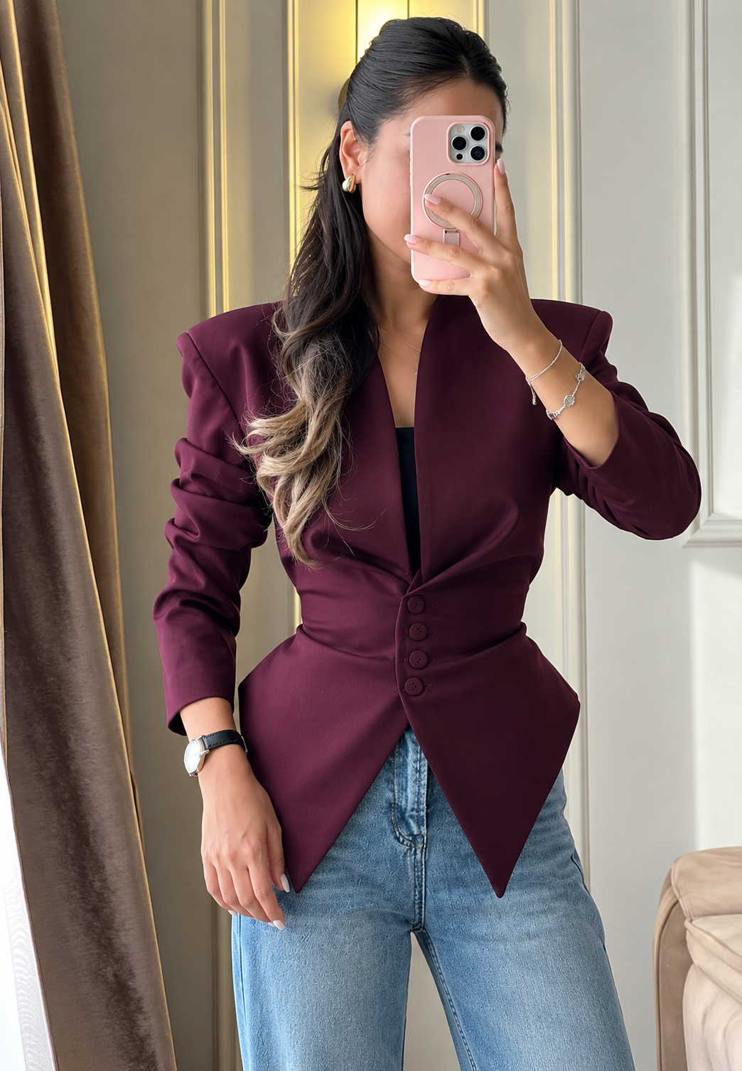 Blazer femme cintré asymétrique épaulettes boutons bureau - Marlies