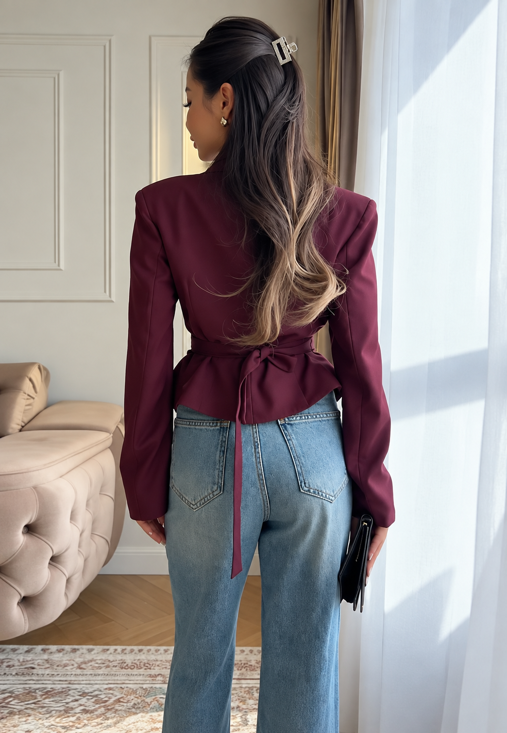 Blazer femme cintré asymétrique épaulettes boutons bureau - Marlies