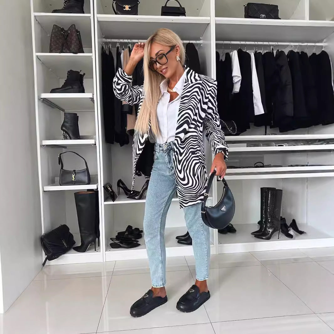Blazer femme ajusté imprimé léopard animalier statement - Romane