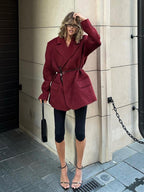 Blazer femme laine ceinture fine revers V chaud élégant - Ursula