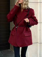 Blazer femme laine ceinture fine revers V chaud élégant - Ursula