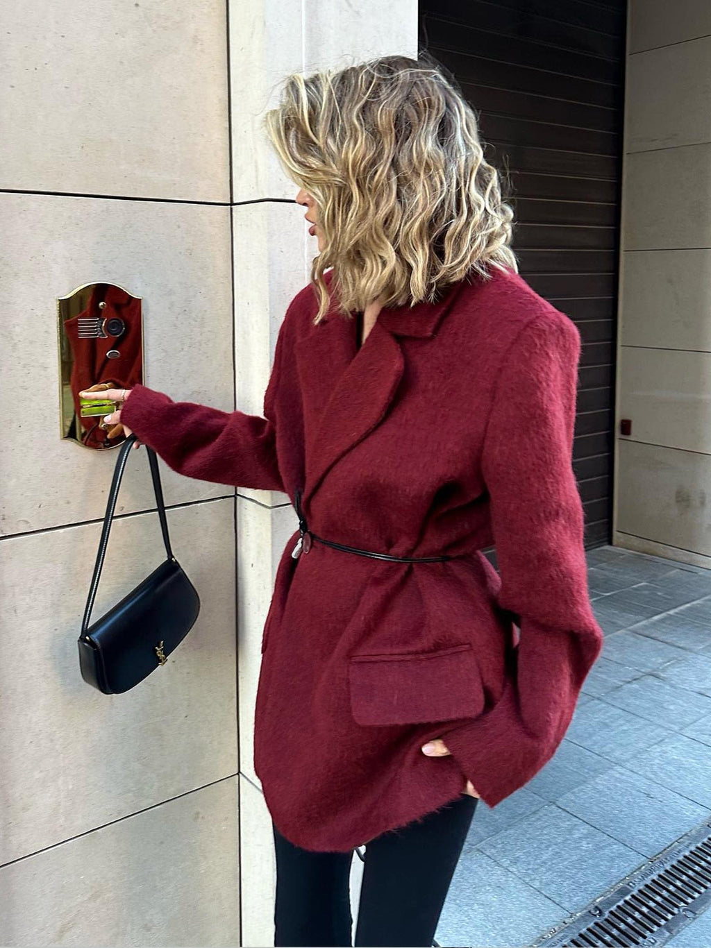 Blazer femme laine ceinture fine revers V chaud élégant - Ursula