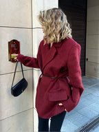 Blazer femme laine ceinture fine revers V chaud élégant - Ursula