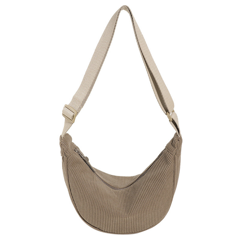 Sac bandoulière femme demi-lune texture nervurée relief - Violette