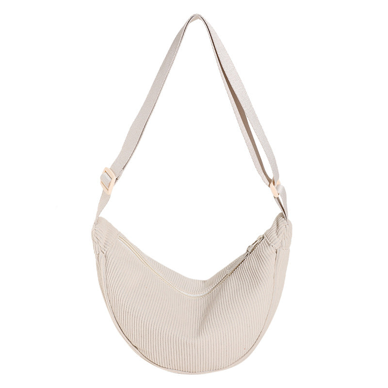 Sac bandoulière femme demi-lune texture nervurée relief - Violette