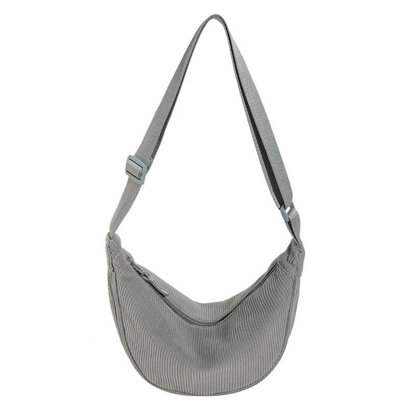 Sac bandoulière femme demi-lune texture nervurée relief - Violette