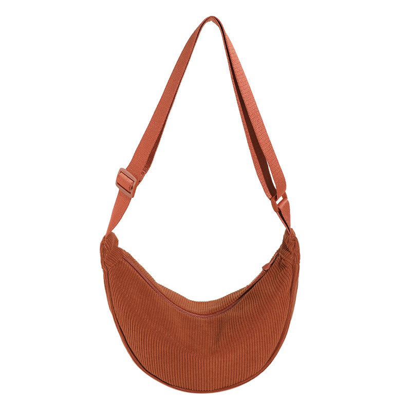 Sac bandoulière femme demi-lune texture nervurée relief - Violette