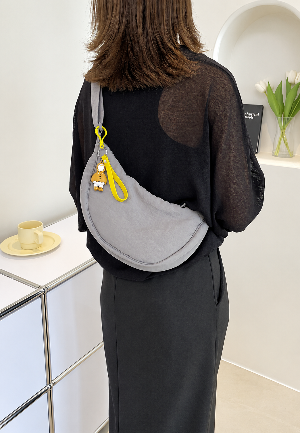 Sac bandoulière femme nylon demi-lune bandoulière réglable - Camille