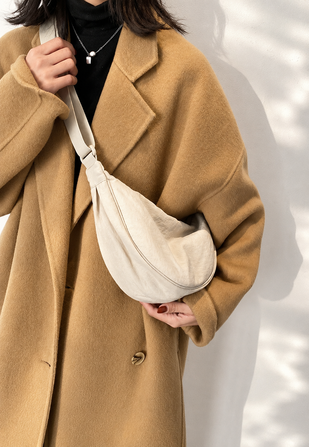 Sac bandoulière femme nylon demi-lune bandoulière réglable - Camille