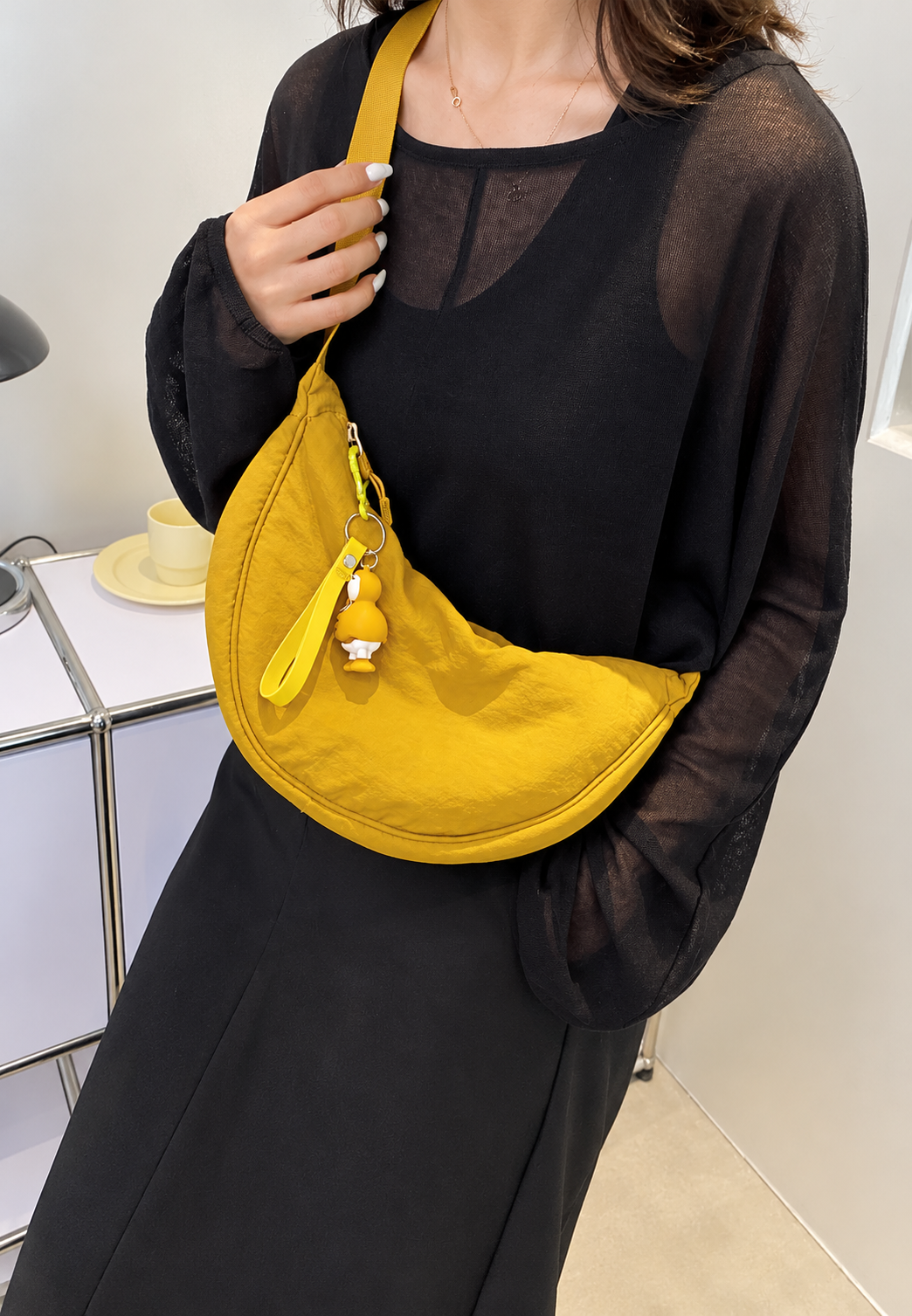 Sac bandoulière femme nylon demi-lune bandoulière réglable - Camille