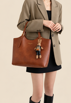 Sac cabas femme cuir végétal pendentif grande capacité