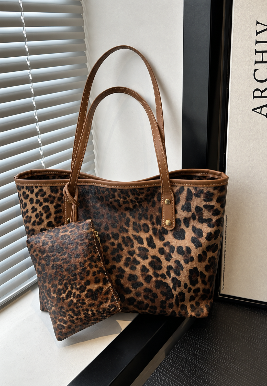 Sac cabas femme imprimé léopard anses longues spacieux