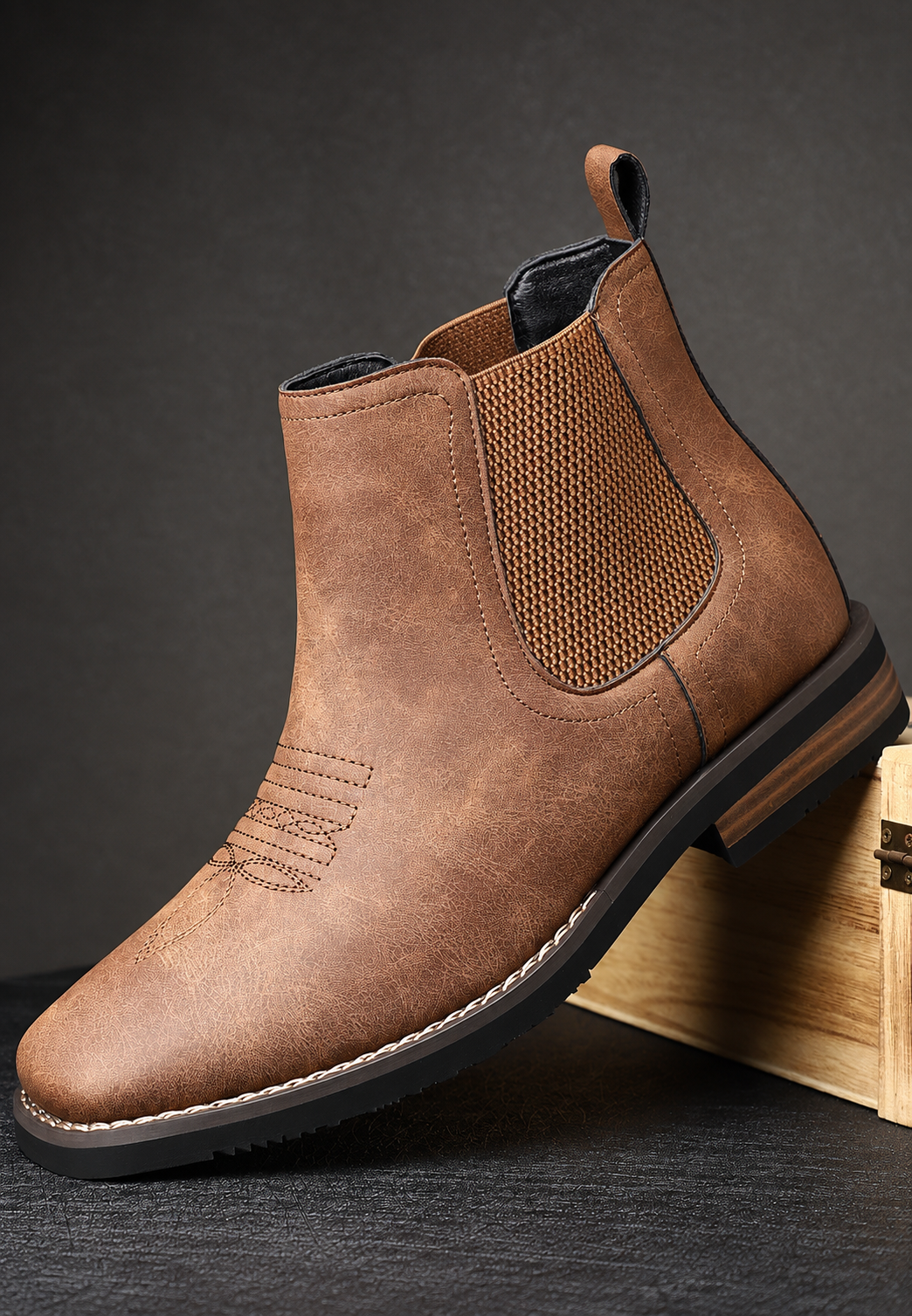 Bottines homme effet cuir élastiques latéraux Chelsea - Eirik