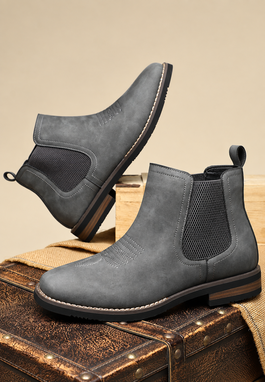 Bottines homme effet cuir élastiques latéraux Chelsea - Eirik