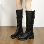 Bottes motardes femme tige haute boucles semelle compensée - Danica