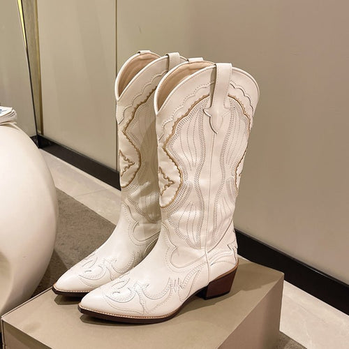 Bottes cowboy femme tige haute brodées bout pointu western - Ingrid