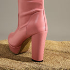 Bottes femme semelle compensée talon bloc tige mi-haute - Sabine