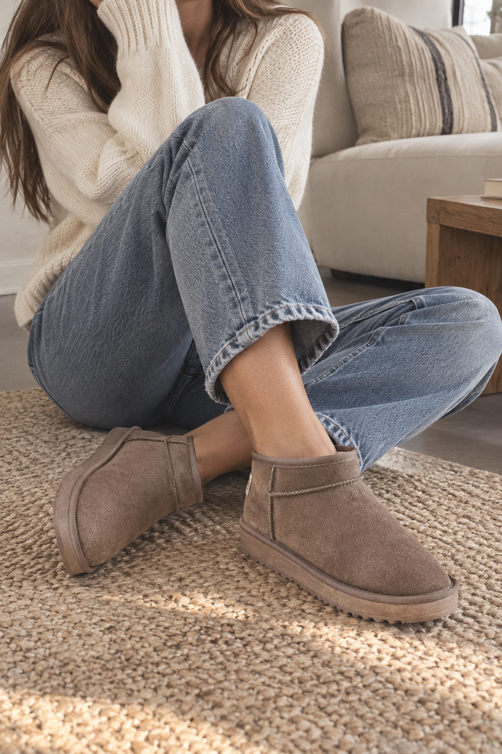Botines planos mujer efecto ante puntera redondeada invierno cómodos casual - Nolia