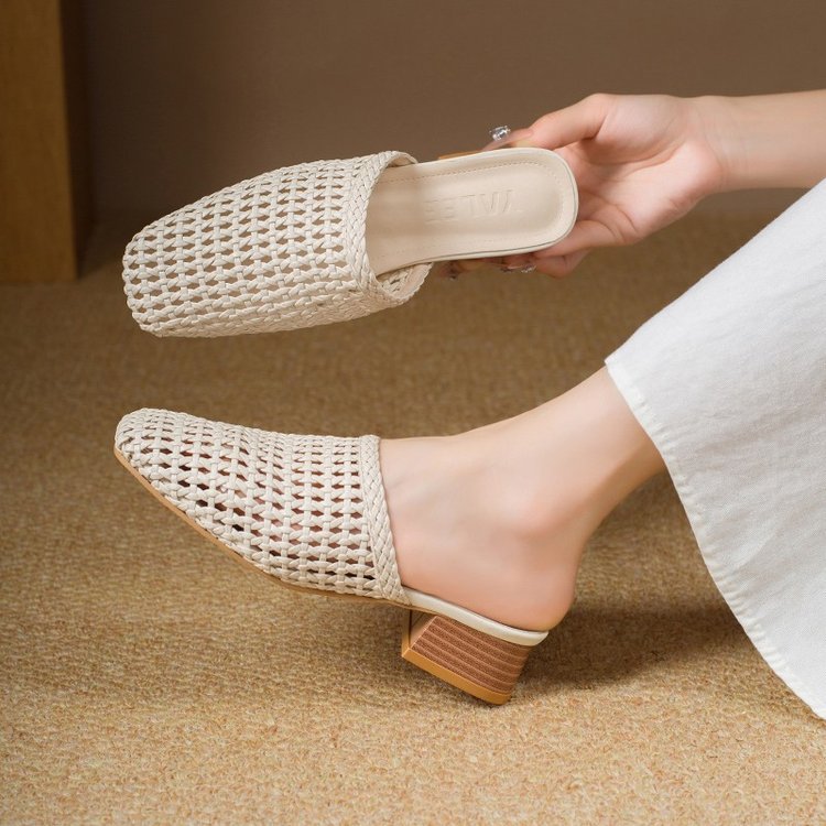 Sandales plates femme mule finition tressée respirante légère - Breeze