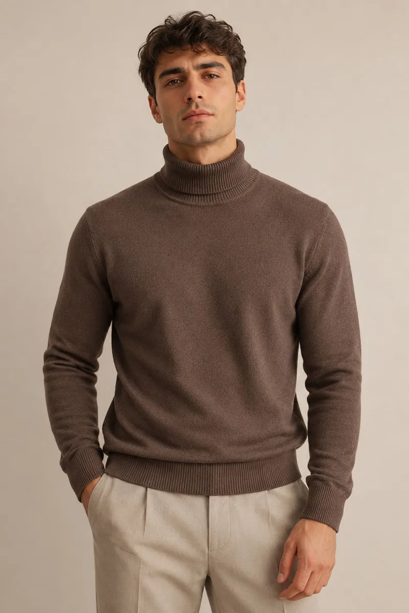 Pull homme col roulé coupe ajustée maille unie slim - Caspar