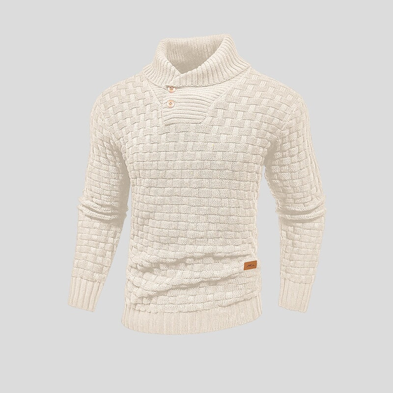 Pull en maille pour homme avec col montant et fermeture partielle par boutons, coupe droite et surface texturée - Keldor