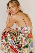 Robe longue femme coupe évasée taille haute motif fleuri - Althea