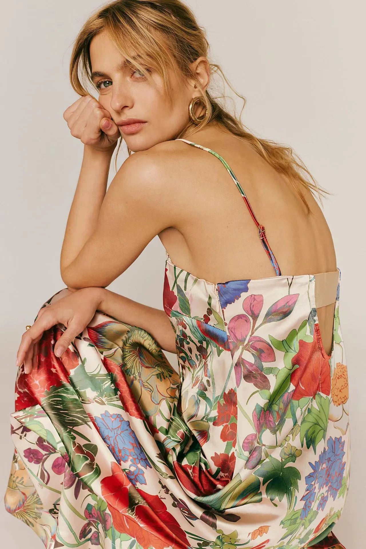 Robe longue femme coupe évasée taille haute motif fleuri - Althea