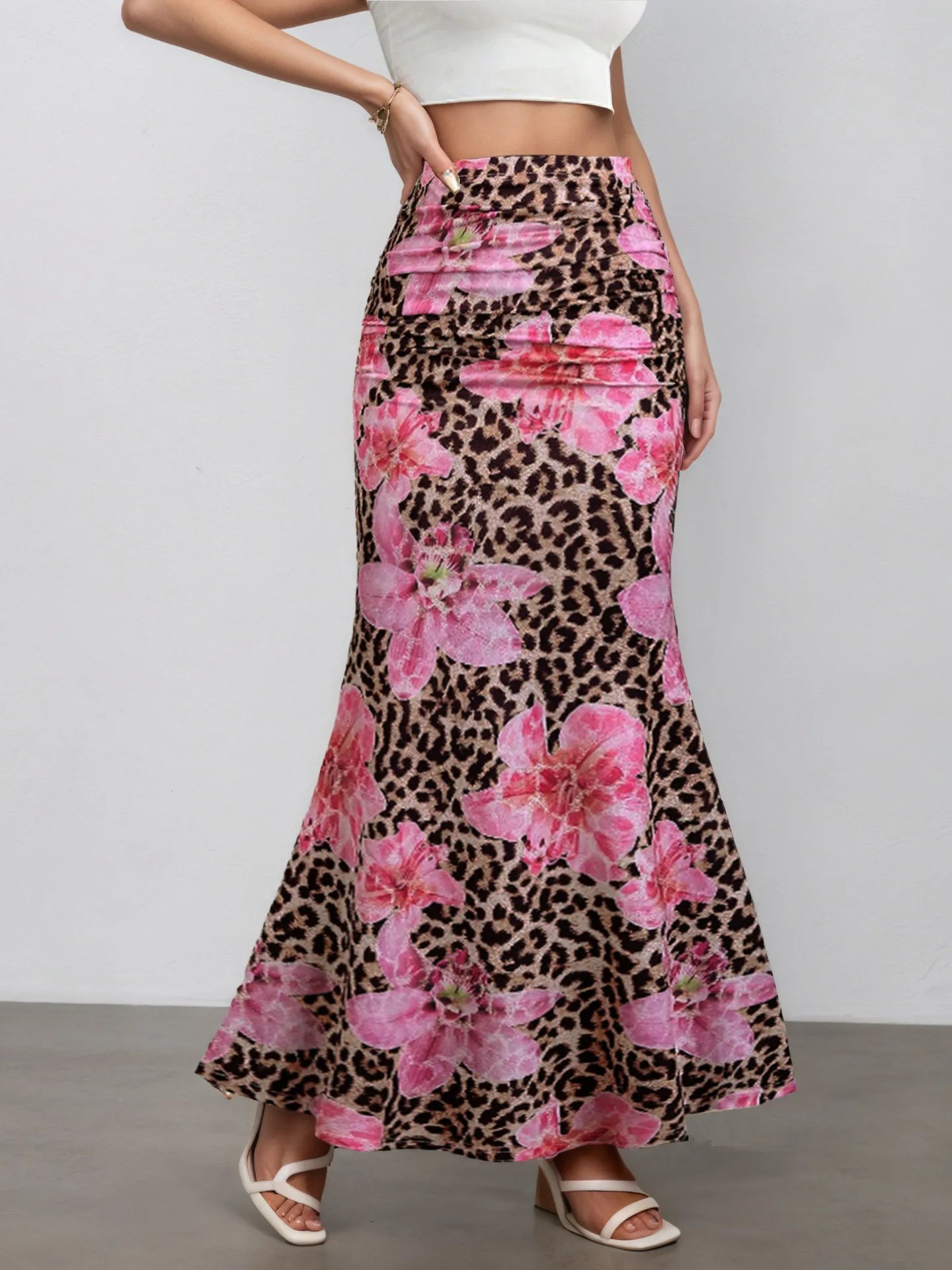 Jupe longue femme à motif floral et animalier - Elira