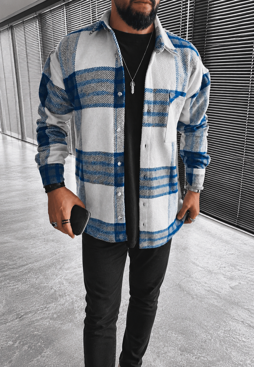 Chemise homme grands carreaux manches longues poche poitrine - Tristán