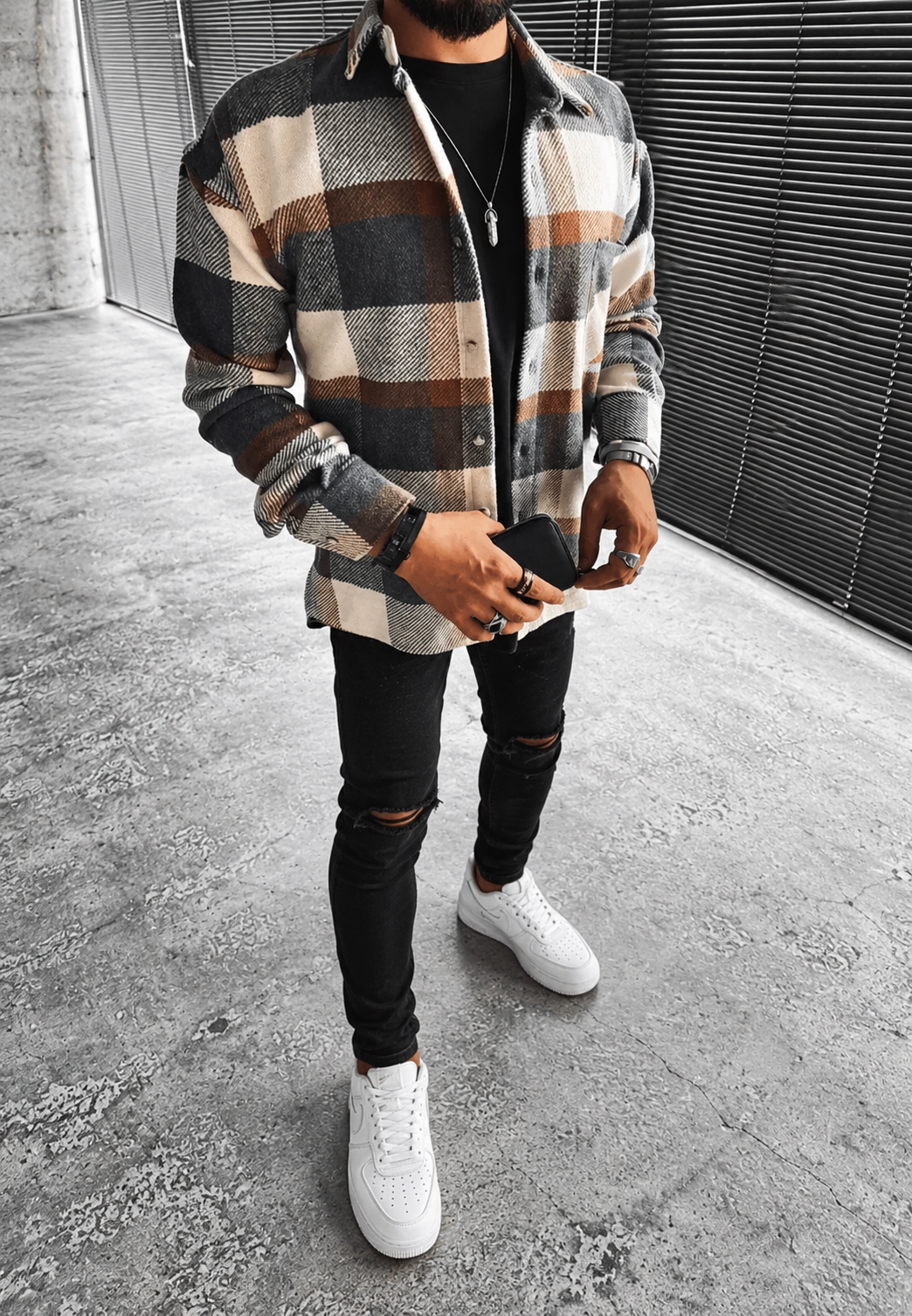 Chemise homme grands carreaux manches longues poche poitrine - Tristán