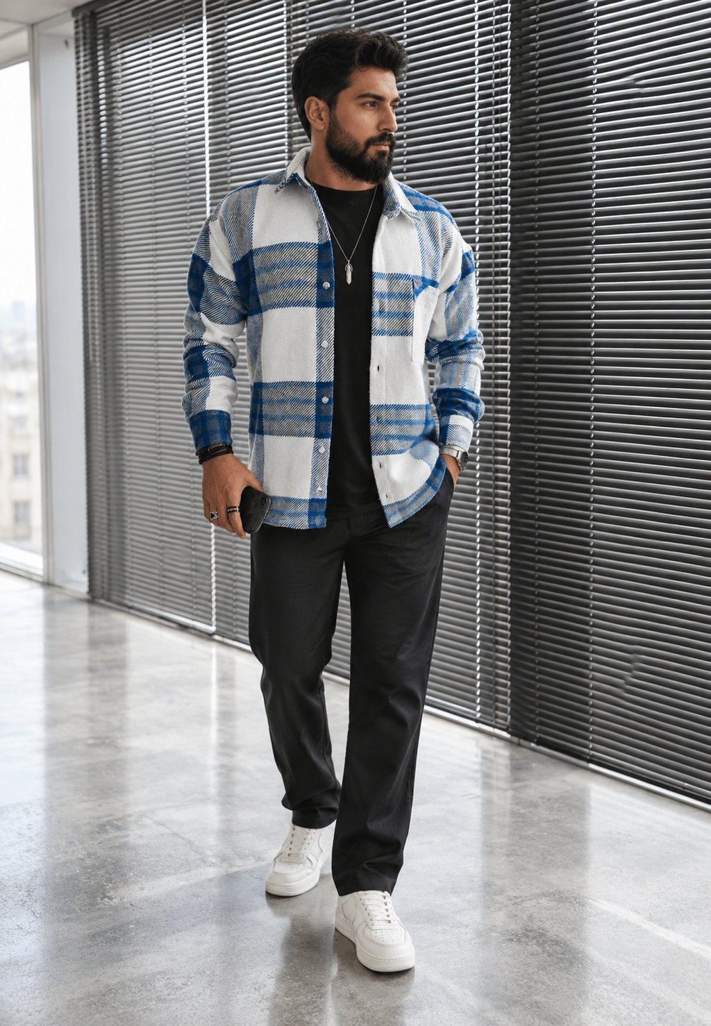 Chemise homme grands carreaux manches longues poche poitrine - Tristán