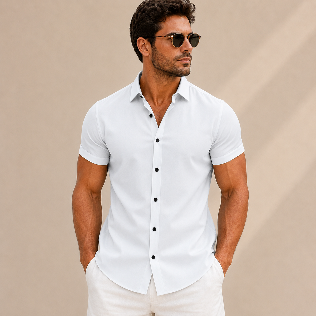 Chemise homme manches courtes unie coupe slim été - Bertram