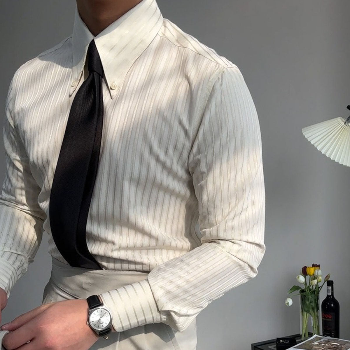 Chemise homme manches longues rayures texturées relief - Matteo