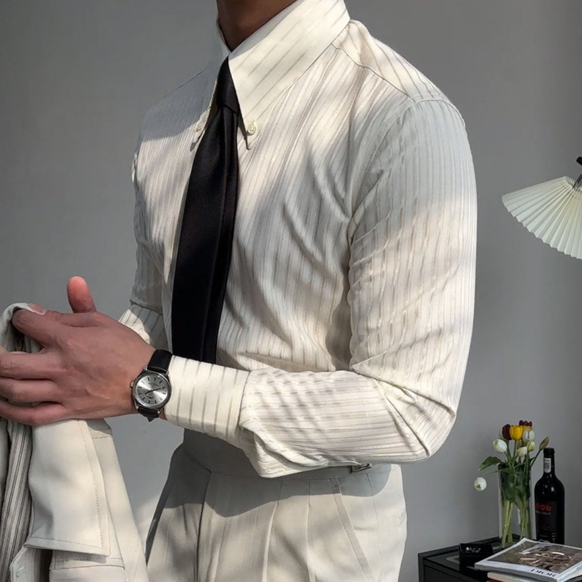 Chemise homme manches longues rayures texturées relief - Matteo