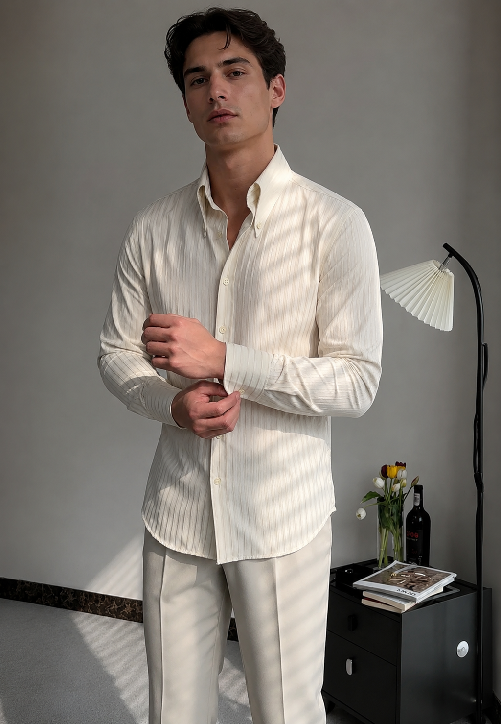 Chemise homme manches longues rayures texturées relief - Matteo