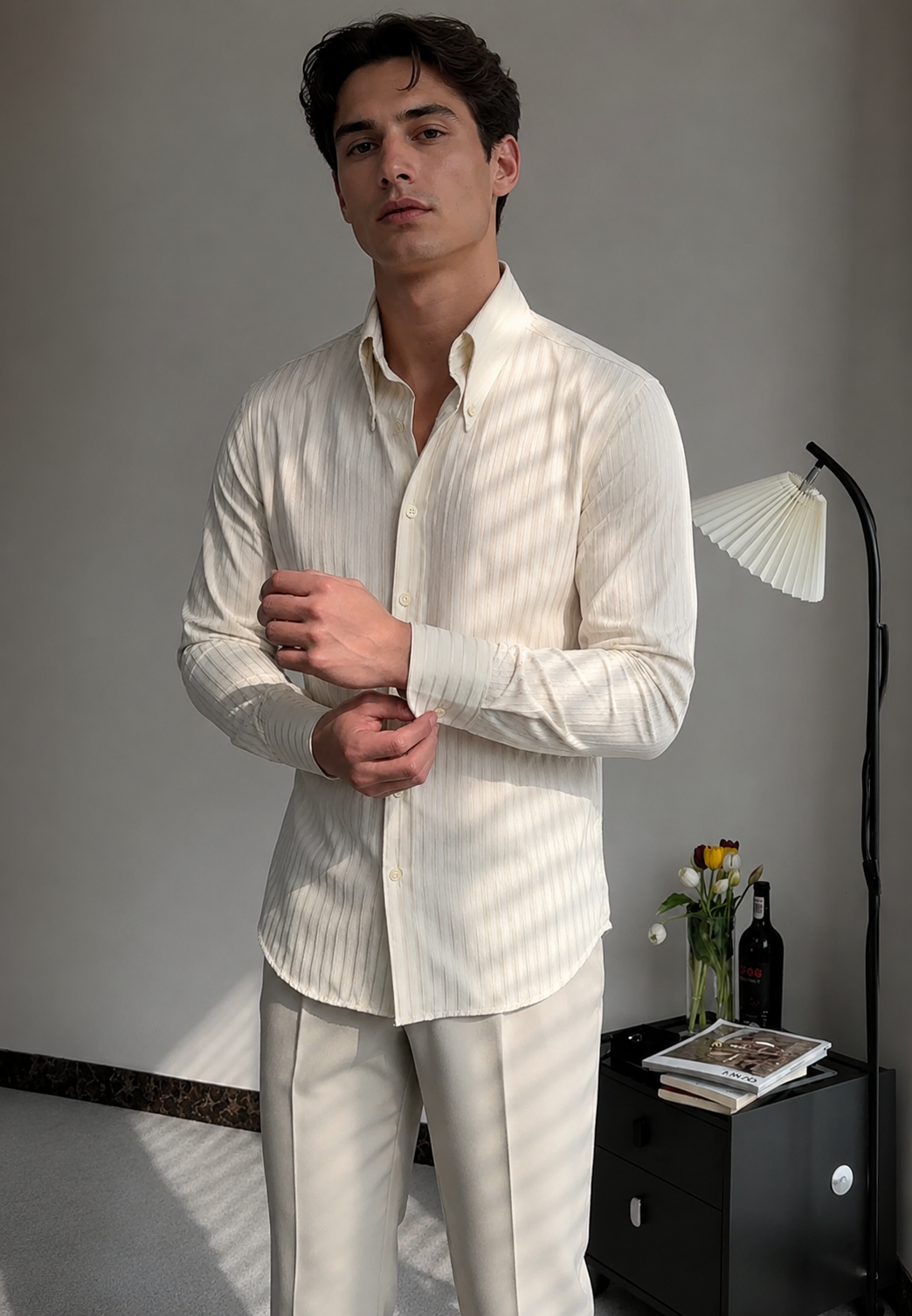 Chemise homme manches longues rayures texturées relief - Matteo