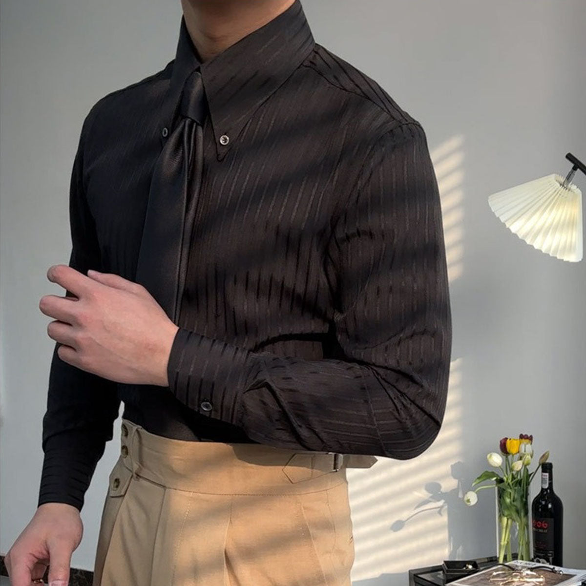 Chemise homme manches longues rayures texturées relief - Matteo