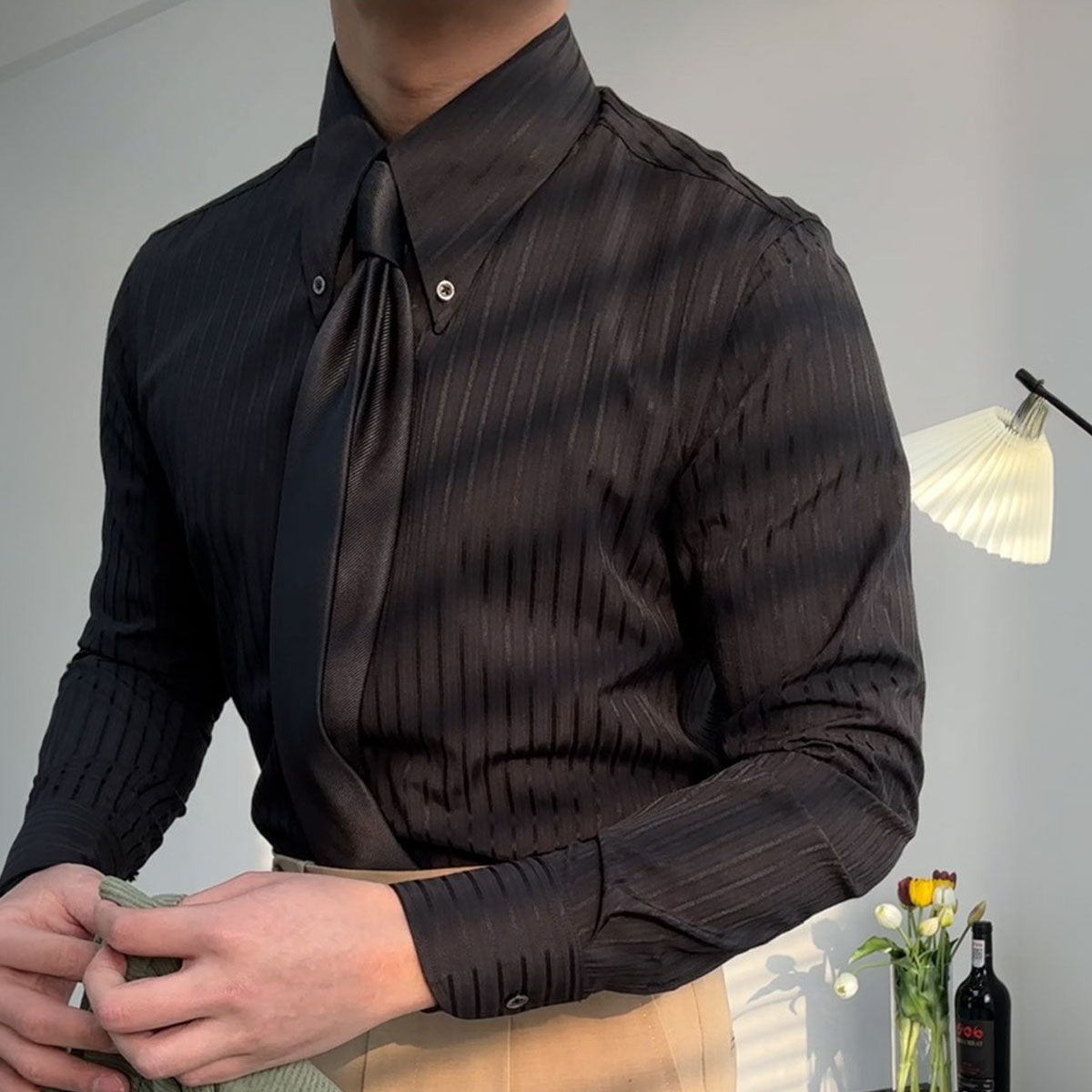 Chemise homme manches longues rayures texturées relief - Matteo