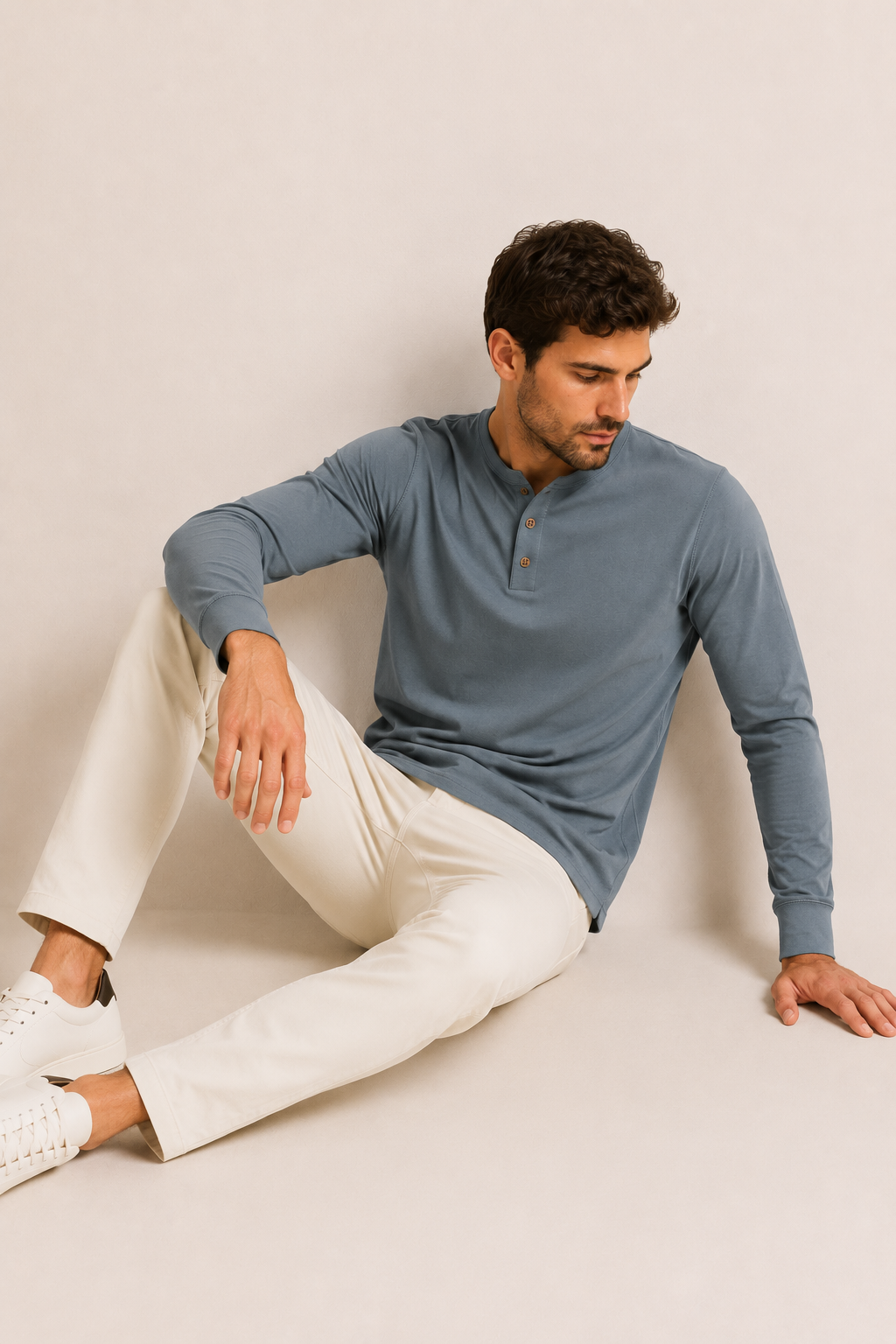 T-shirt homme manches longues col boulanger trois boutons - Boris