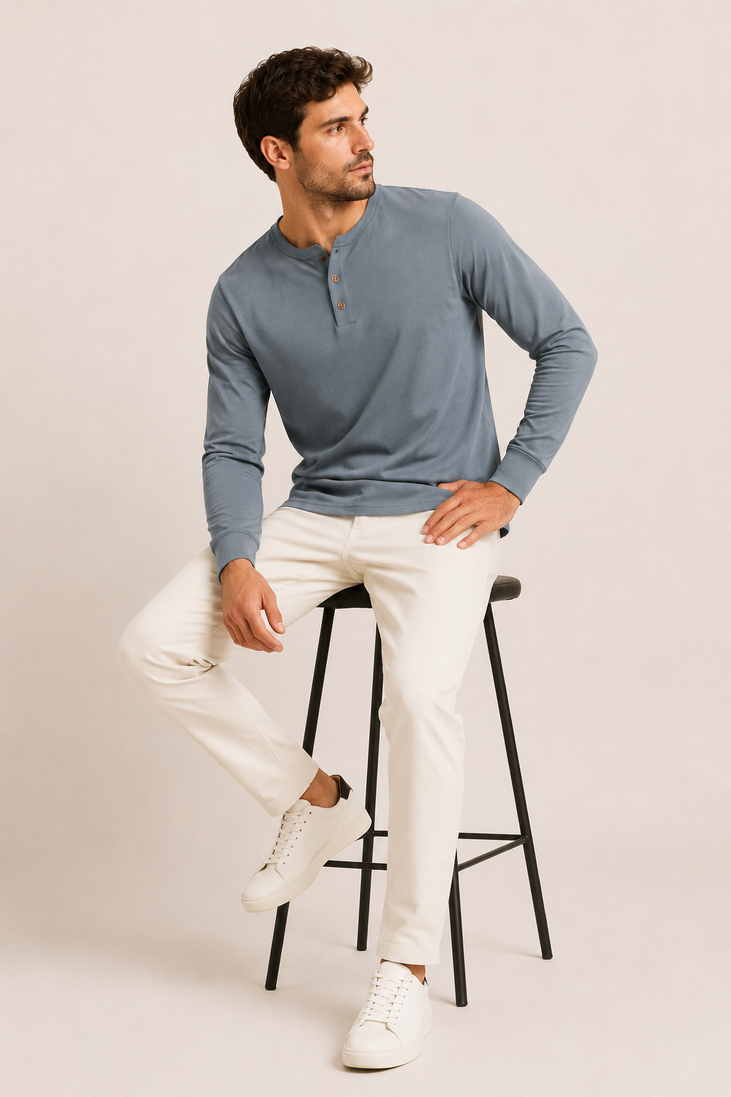 T-shirt homme manches longues col boulanger trois boutons - Boris