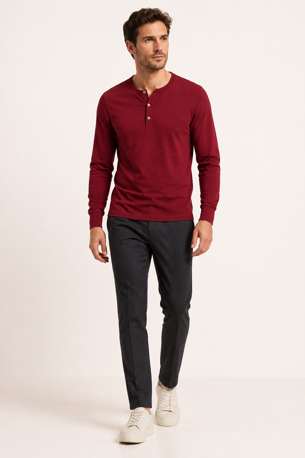 T-shirt homme manches longues col boulanger trois boutons - Boris