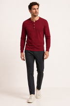 T-shirt homme manches longues col boulanger trois boutons - Boris