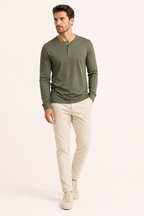 T-shirt homme manches longues col boulanger trois boutons - Boris