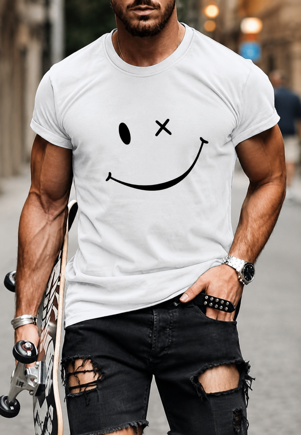 T-shirt homme imprimé graphique devant coton streetwear - Björn