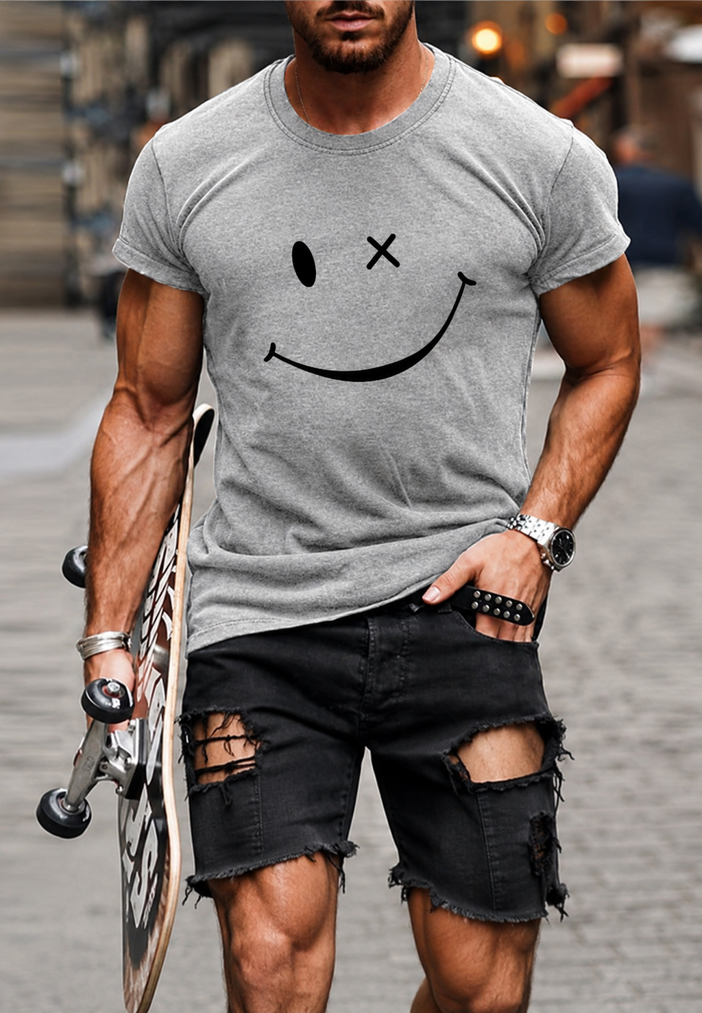 T-shirt homme imprimé graphique devant coton streetwear - Björn