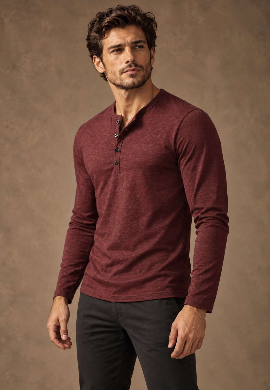 T-shirt homme manches longues col rond effet marbré coton - Bastian